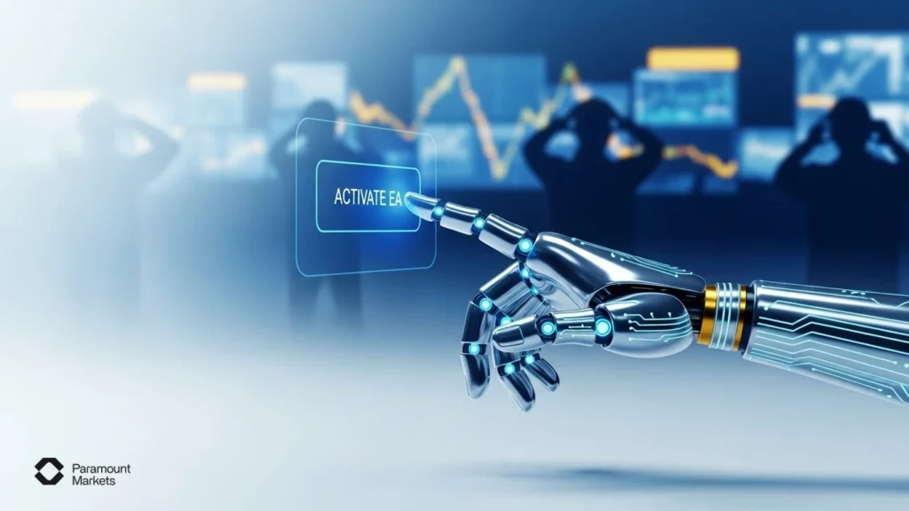 تصویرسازی مفهومی استفاده از ربات معامله‌گر (Expert Advisor) برای انجام معاملات خودکار در متاتریدر