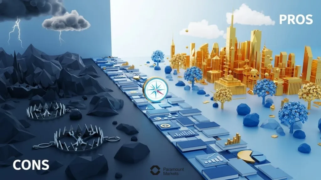 صویر‌سازی مفهومی از تضاد بین مزایا و ریسک‌ها و خطرات در بازار فارکس