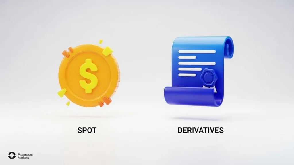 دسته‌بندی کلی انواع معاملات در فارکس، تقسیم‌شده به دو گروه اصلی معاملات نقدی (اسپات) و معاملات مشتقه